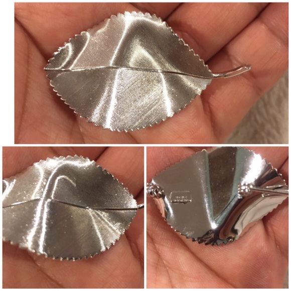 Vintage Beau Sterling Silver Calla Lily Pearl Earrings & Heart Leaves Brooch Lot - Picture 6 of 8